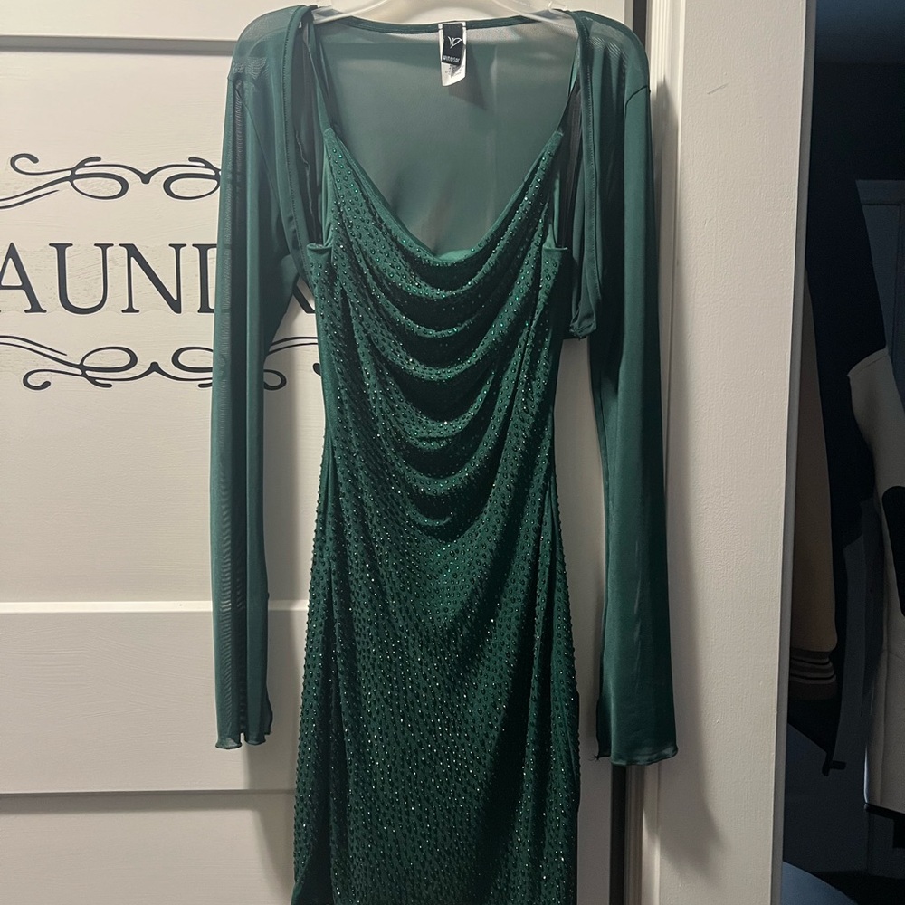 Windsor Emerald Green Cowl Neck Ruched Dress